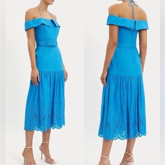 Rebecca Vallance ISIDORA MIDI DRESS Blue Size 6 NWT $550